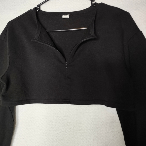 SHEIN Teen Crop Sweatshirt Sz 10-11 Black Fleece Zip Long Sleeve - Picture 10 of 13